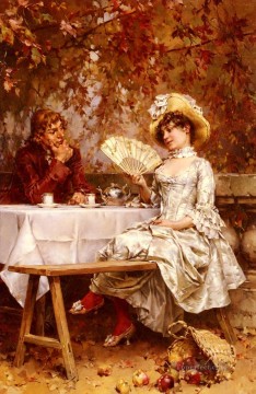 Frederik Hendrik Kaemmerer Painting - Tea In The Garden Autumn women Kaemmerer Frederik Hendrik